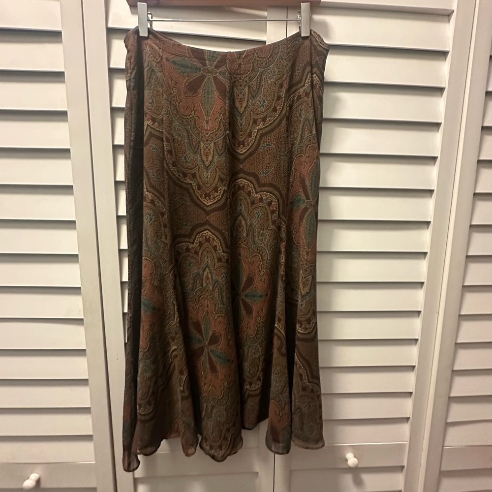 Ralph Lauren Brown and Teal Paisley A-Line Maxi Skirt